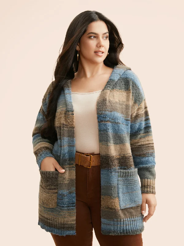 Ombre Hooded Drop Shoulder Sleeve Cardigan