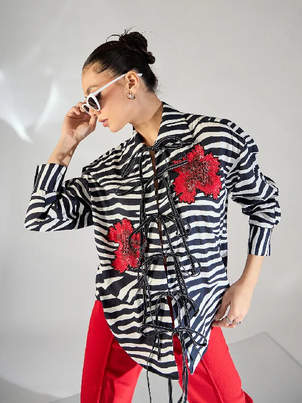 Printed Tie-Up Full Sleeve Sequinned Cotton Shirt