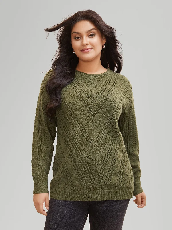 Solid Round Neck Cable Knit Pullover