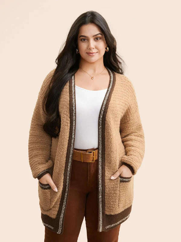 Texture Contrast Drop Shoulder Sleeve Cardigan