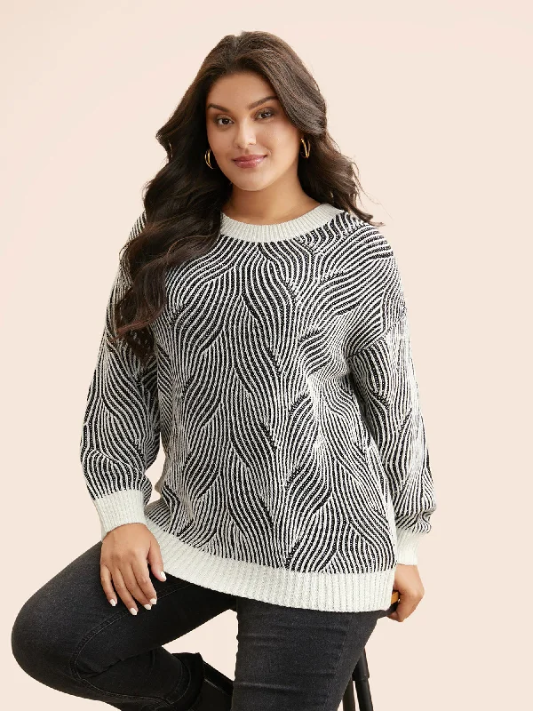 Texture Contrast Round Neck Pullover